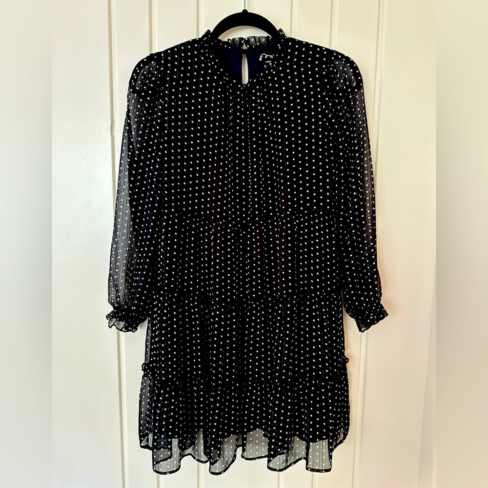 art class flowy dress. Black with white dots. Lined. Girls L (10/12).